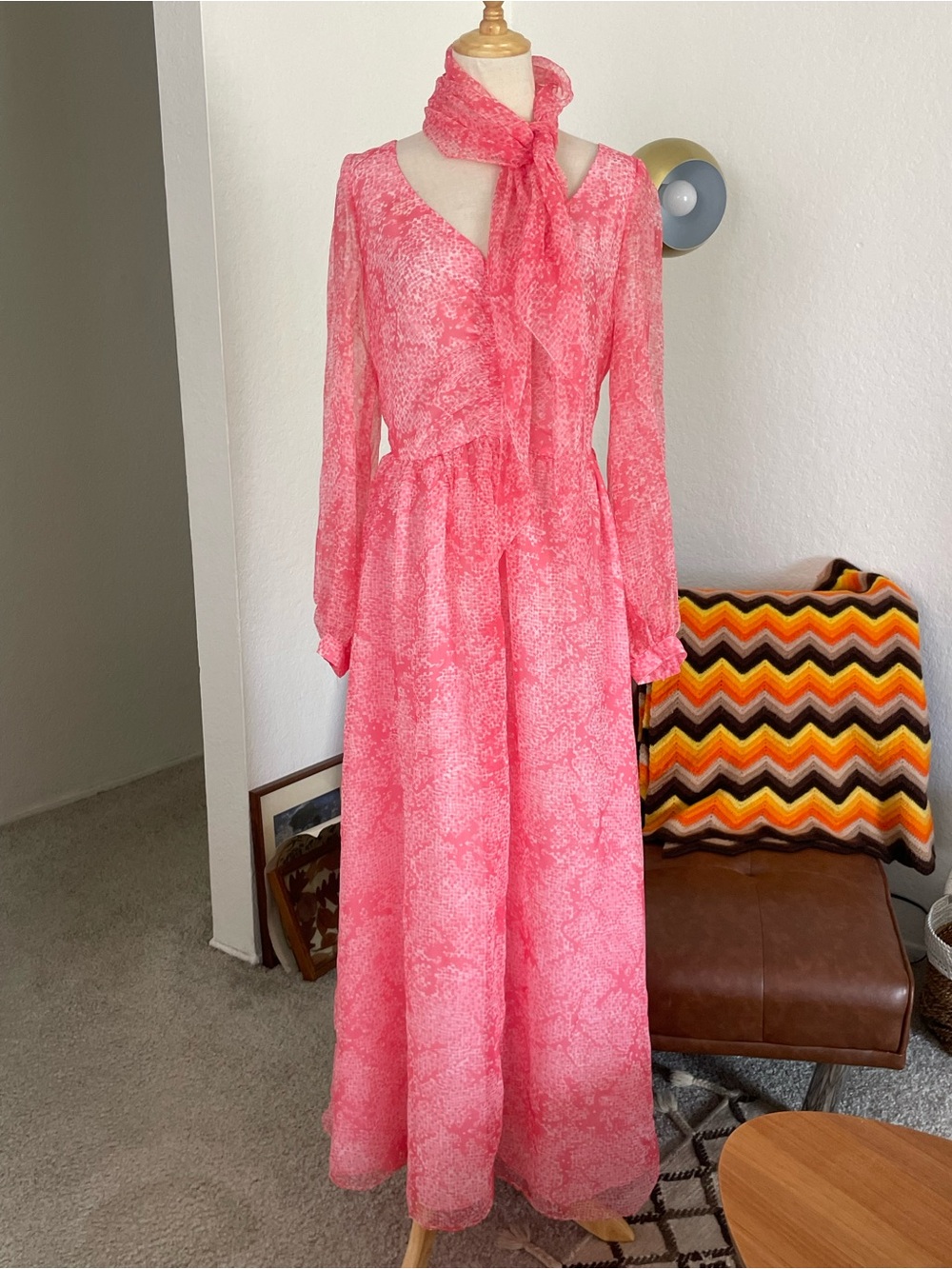 Vintage 1970s James Daugherty Boho Glam Maxi Long Sleeve Dress